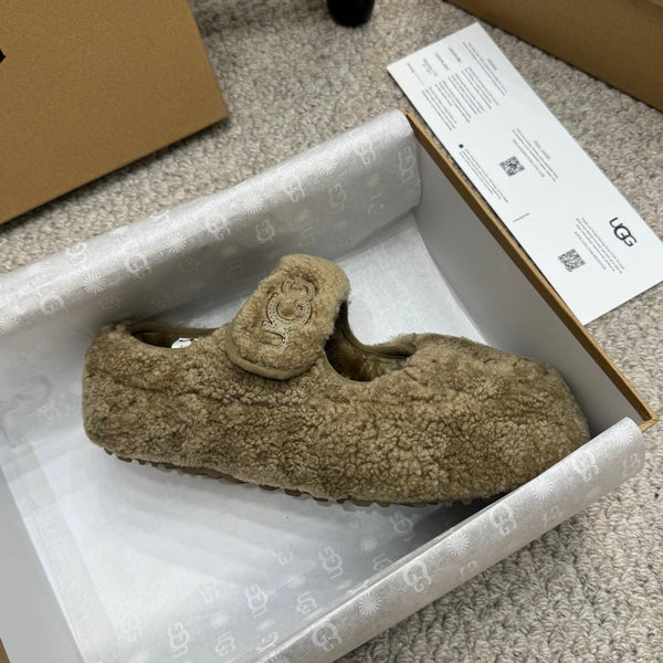 UGG Logo Mary Jane Flat Khaki Brown Wool 523101