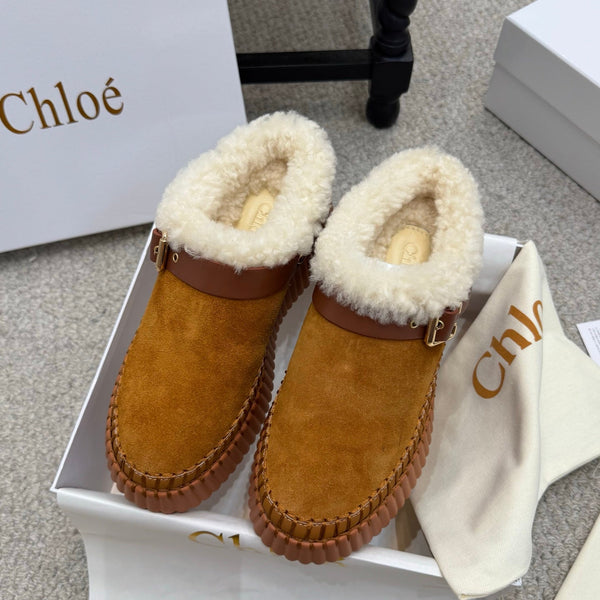 Chloe Nama Shearling-Lined Mule Brown Suede 523133
