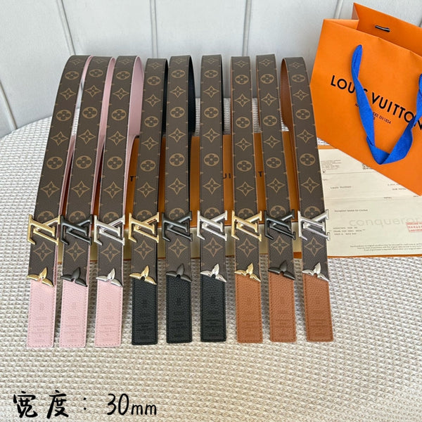 PRETTY LV 30MM REVERSIBLE BELT IN BLACK CALFSKIN GOLD HARDWARE
