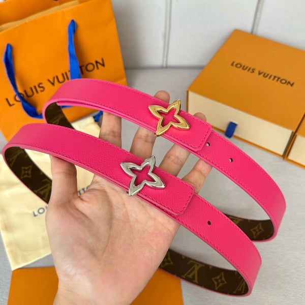 LV MINI FLOWERGRAM 30MM REVERSIBLE BELT IN BRIGHT PINK CALFSKIN GOLD HARDWARE