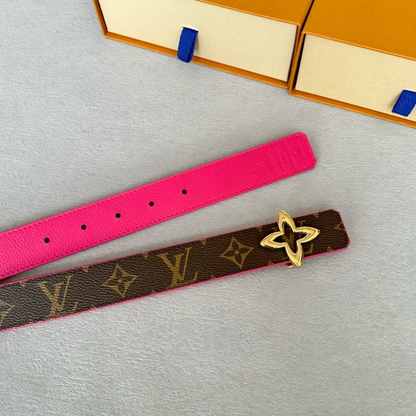 LV MINI FLOWERGRAM 30MM REVERSIBLE BELT IN BRIGHT PINK CALFSKIN GOLD HARDWARE