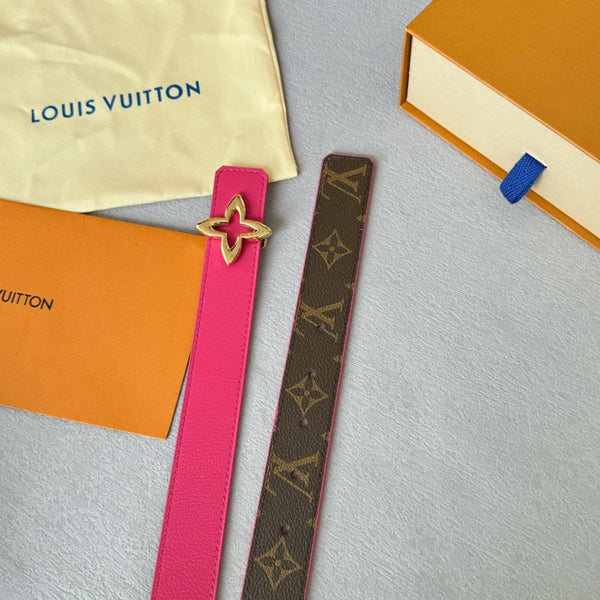 LV MINI FLOWERGRAM 30MM REVERSIBLE BELT IN BRIGHT PINK CALFSKIN GOLD HARDWARE