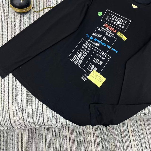 MM6 Letter Print Crew Neck Long Sleeve T-Shirt Black Cotton 387967