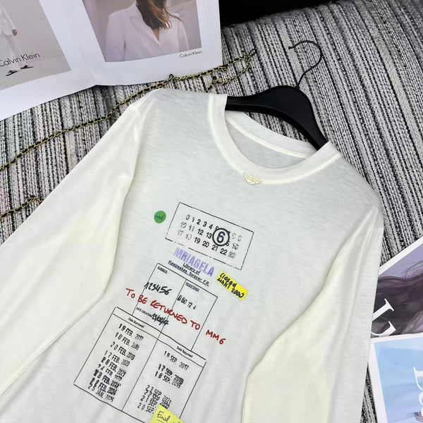 MM6 Letter Print Crew Neck Long Sleeve T-Shirt White Cotton 387966