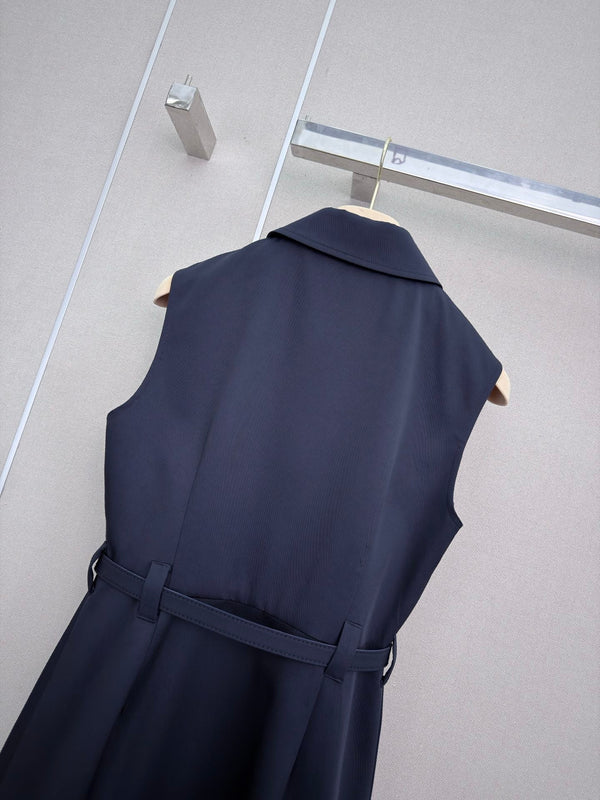 Miu 26s Poplin Mini-Dress Navy Cotton 394270