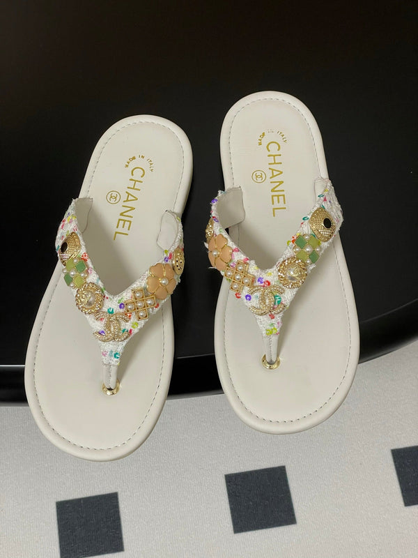 CC Spring-Summer 25P Thongs White Tweed anb Metal 247690