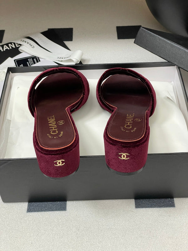 25S Embroidery Double C Mule 50mm Wine Velvet 247574