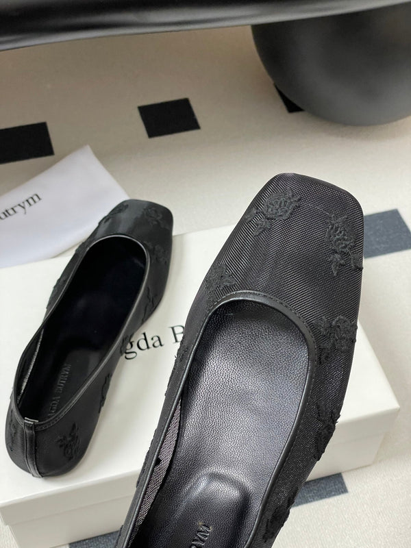 Manolo 25 Ballet Flats Black Mesh Fabric 319742