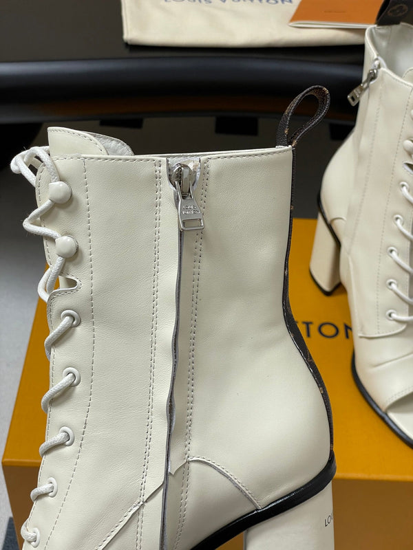 LV Berlin Open Toe Ankle Boot 85mm White Calfskin 416734
