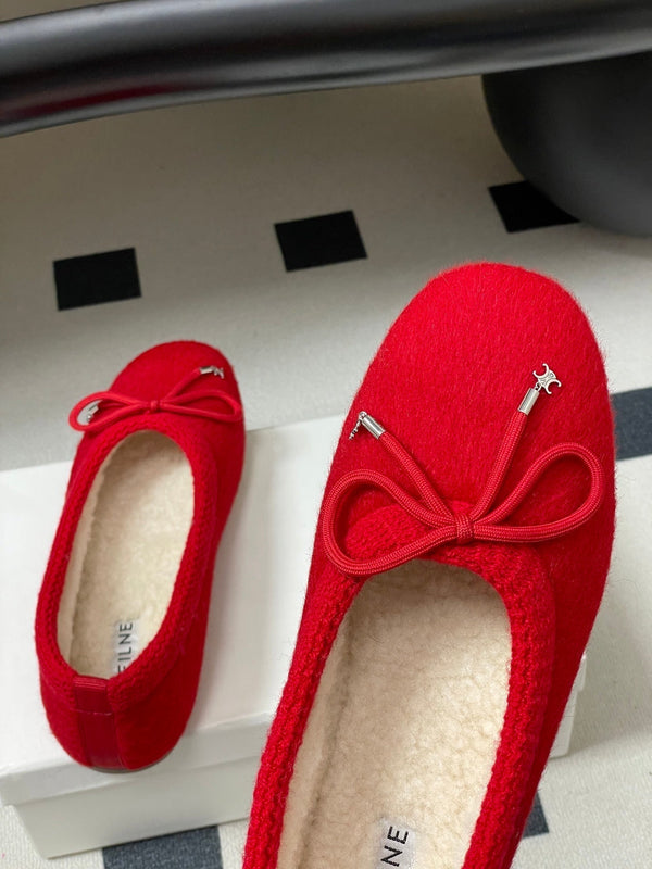 CL 26s Ballet Flats In Red Wool With Bow Style 3