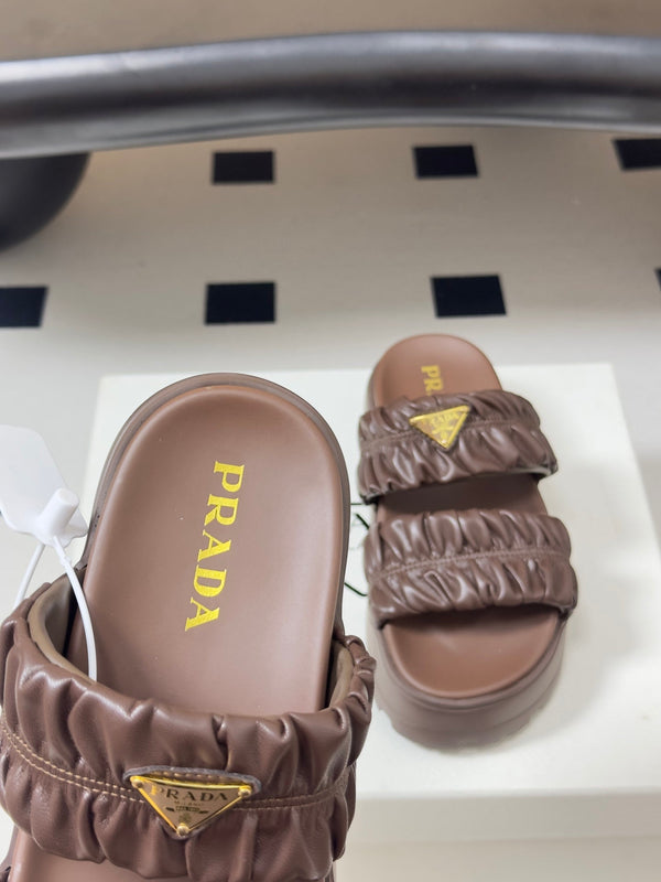 Pra 26s Flatform Slides Brown Matelassé Leather 834767.