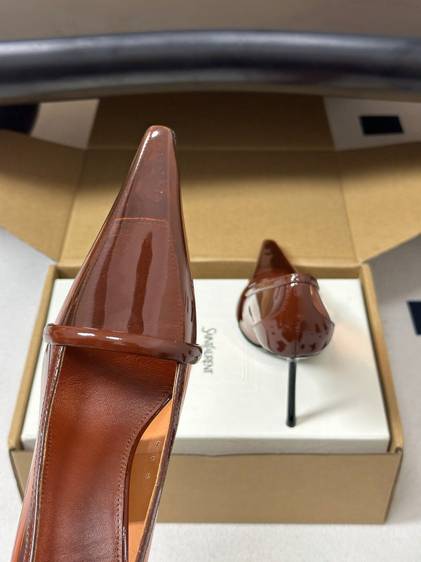 YSL Brigitte Pumps 10.5cm Brown TPU Leather 932286