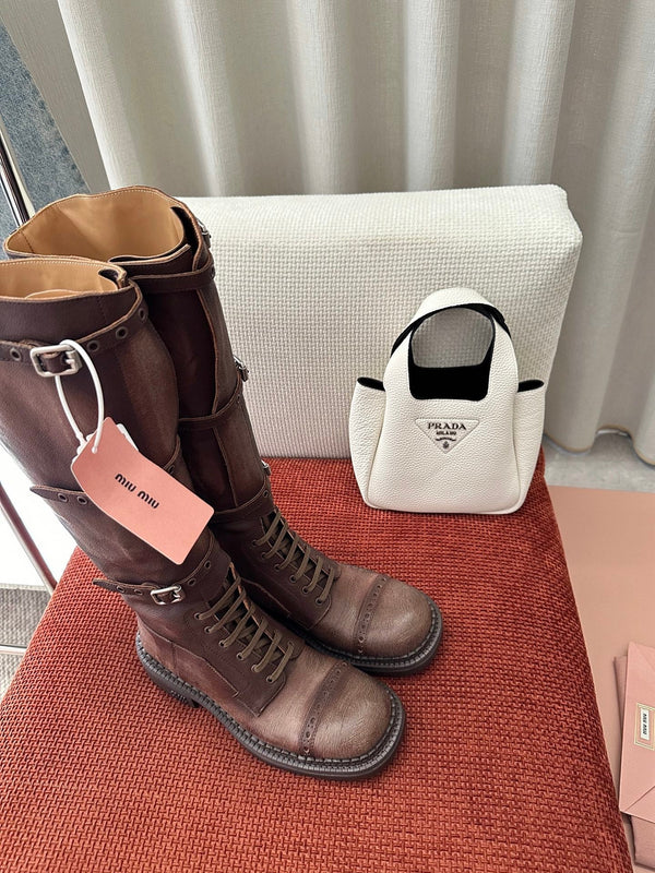 MiuMiu 25 motorcycle boots brown cowhide 521967