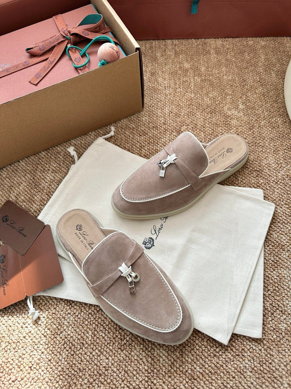 Loro Piana Charms Walk Flat Mules Sand Suede 623546
