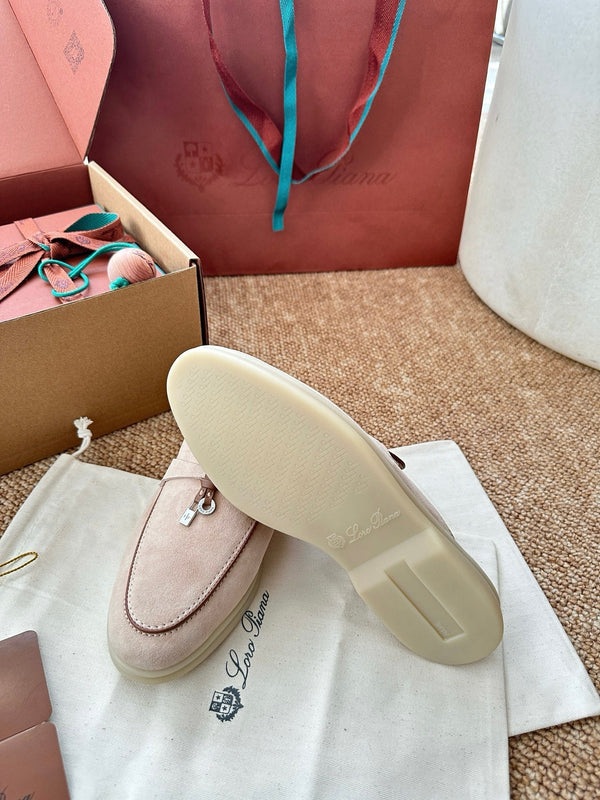 Loro Piana Charms Walk Flat Mules Pale PInk Suede 623548