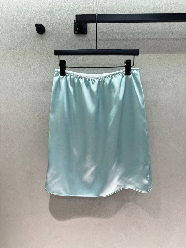 Miu Slip Skirt Light Blue Satin 402820