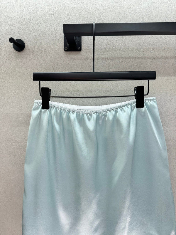 Miu Slip Skirt Light Blue Satin 402820