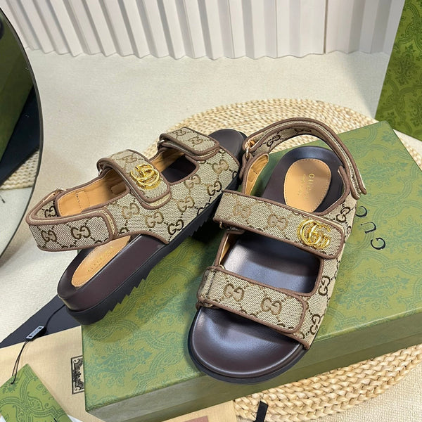 GG Sandal With Double G Brown Caro