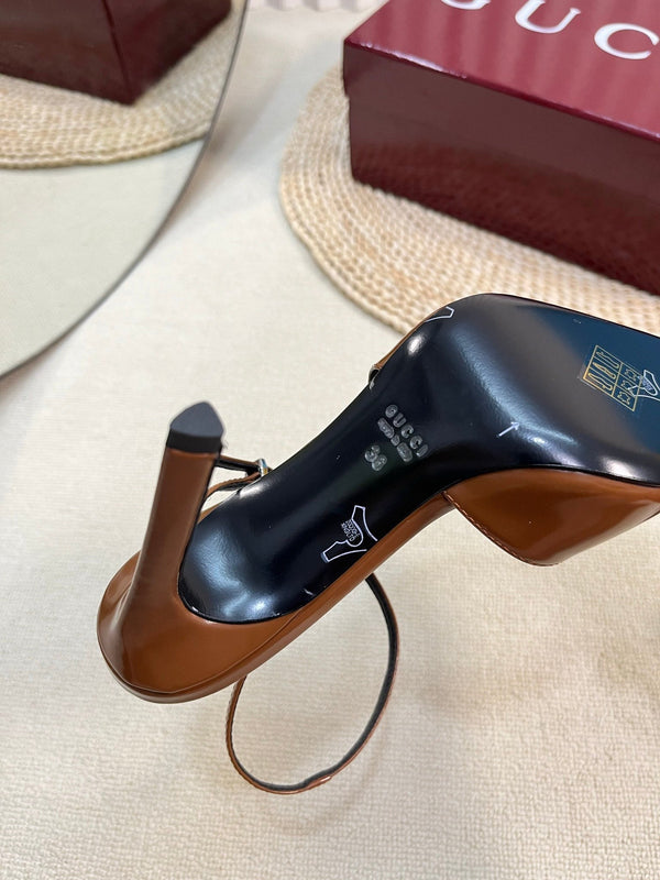 GC 100mm Heeled Slingbacks Brown Sheepskin 294606