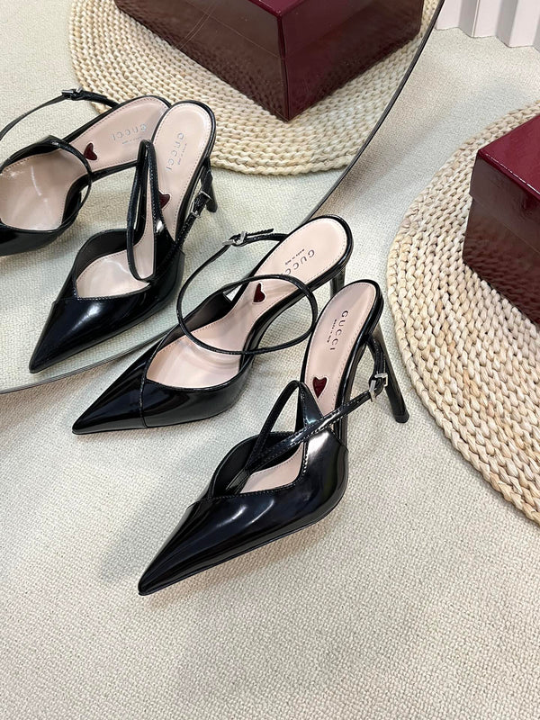 GC 100mm Heeled Slingbacks Black Sheepskin 294608