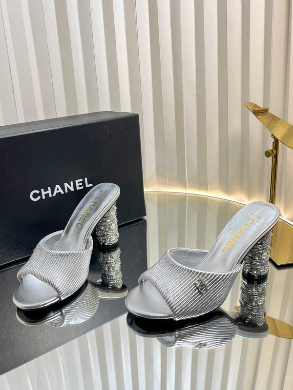 CC 26P Mule Sandals 8cm Sliver Leather 767856