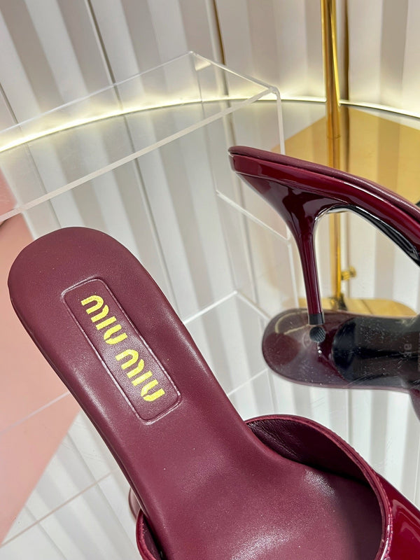 Miu Buckle Mules 75mm Burgundy Patent Leather 880204