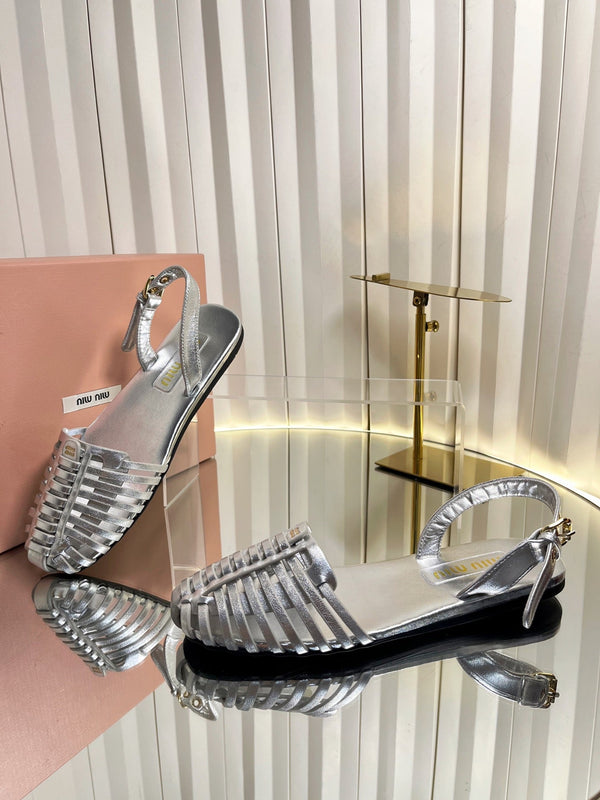 Miu 26s Slingback Sandals In Silver Calfskin