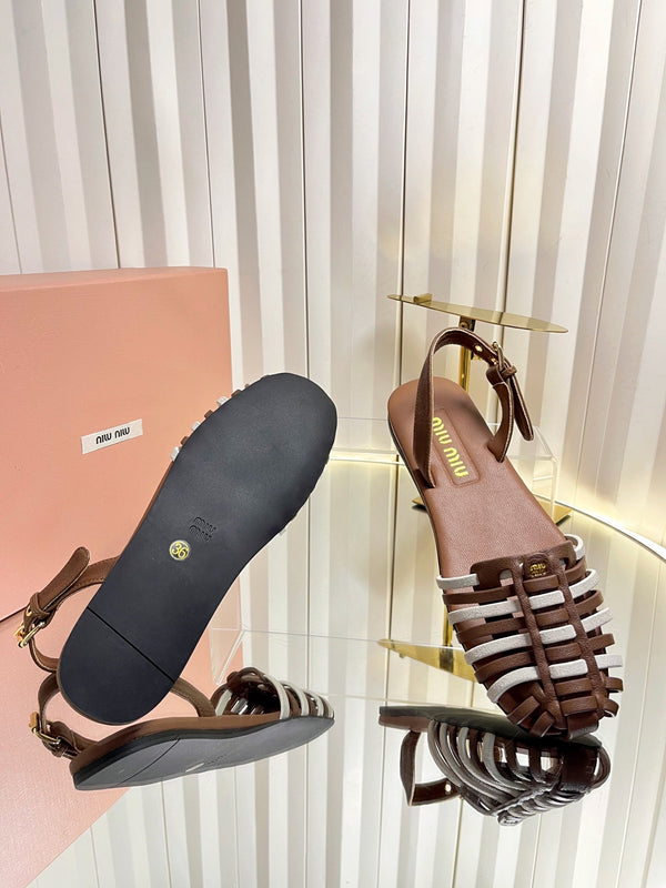 Miu 26s Slingback Sandals In Dark Brown And White Calfskin