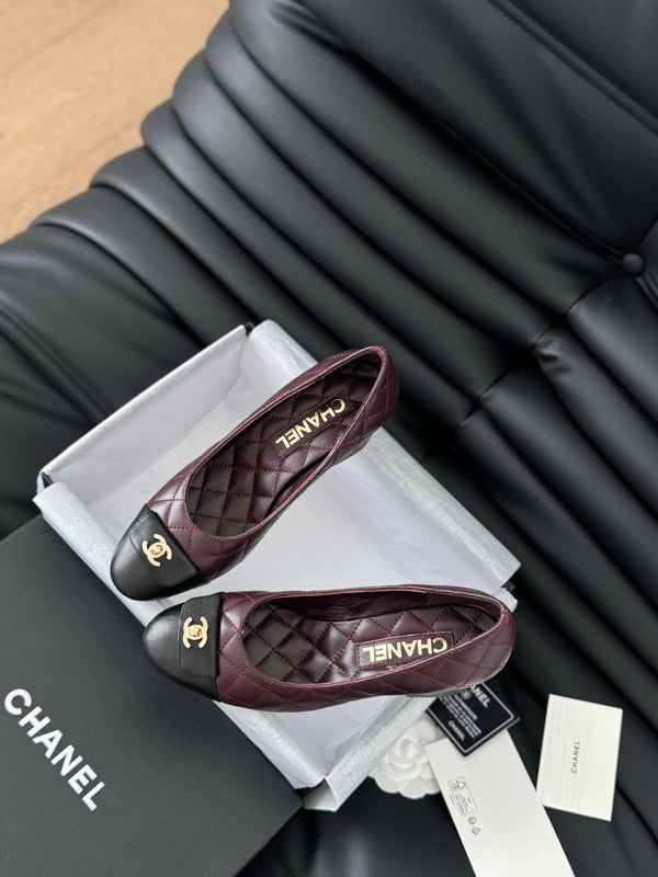 cc classic ballet flat with heel burgundy quilted calfskin
