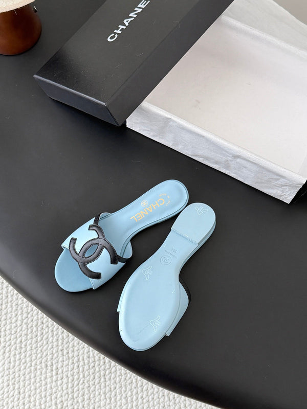 CC 2026 Flat Sandal Black Blue Lambskin 675866