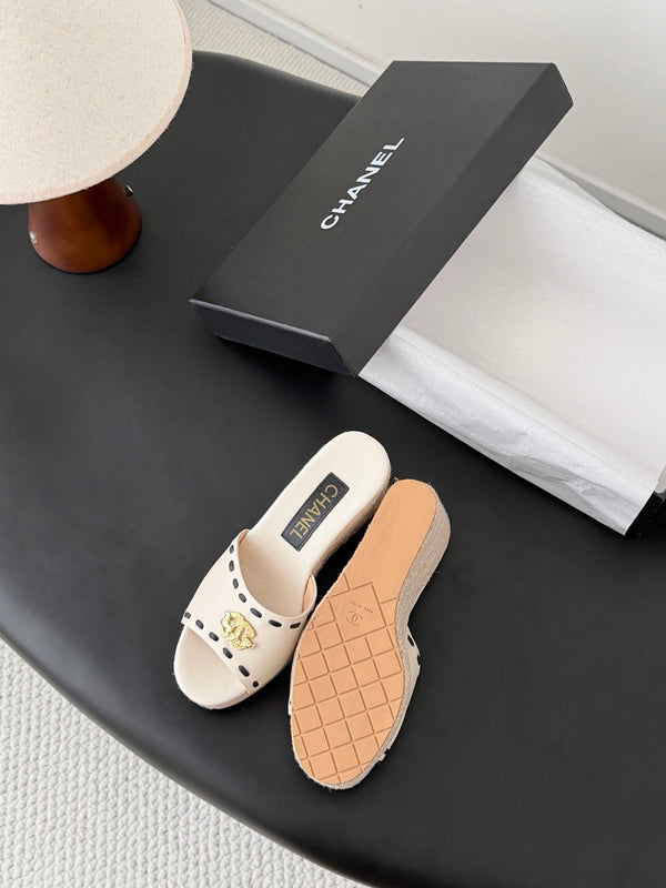 CC Wedge Espadrille Slides 10cm White Sheepskin 776109