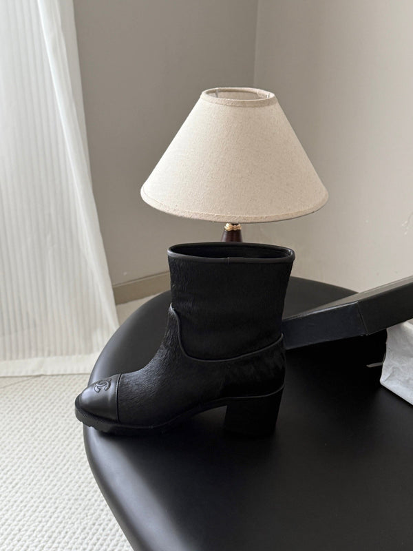 CC 26s Embroidered Logo Ankle Boots Black Pony Hair 127784