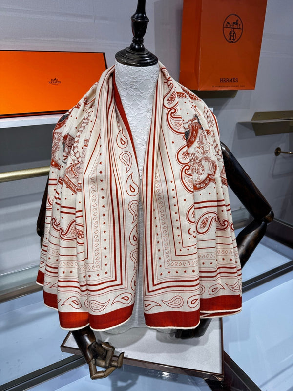 HM Grand Apparat Bandana Shawl 140x140cm Cream Brown Cashmere Silk 212696