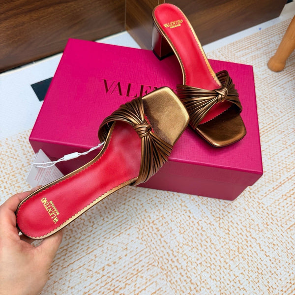 VLTN 26s Annet Mules 6.5cm Brown Gold Woven Leather 974324