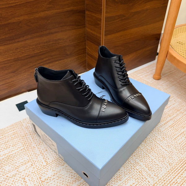 Prad 26s Pointed-Toe Derby Shoes Black Leather 974554