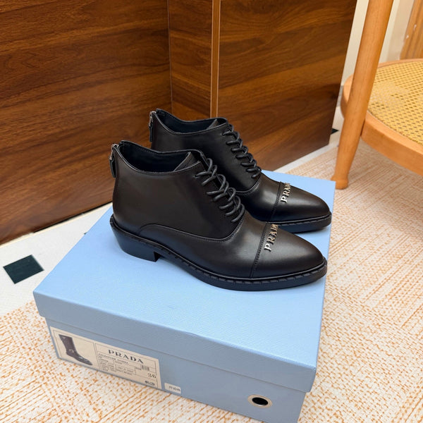 Prad 26s Pointed-Toe Derby Shoes Black Leather 974554