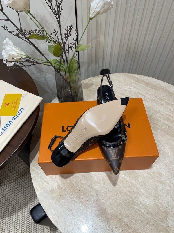 HIGH SLINGBACKS 5 CM IN CHOCOLATE BROWN MONOGRAM CALFSKIN