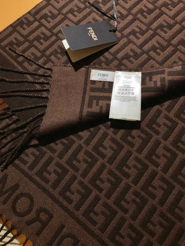 FF 200CM Scarf Dark Brown Wool Cashmere 103252