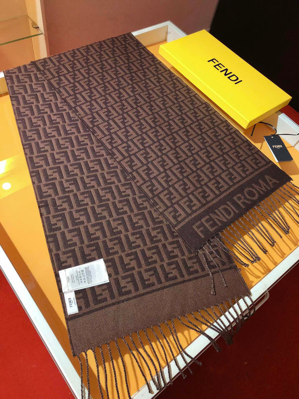 FF 200CM Scarf Dark Brown Wool Cashmere 103252