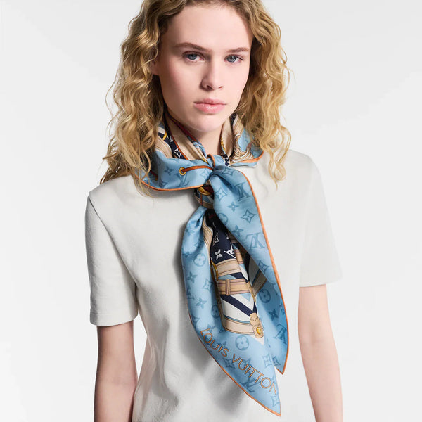 LV Scarf 90cm Blue Denim Twill Silk 136594