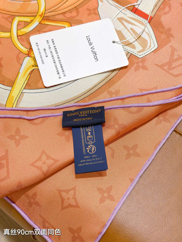 LV Double-sided Scarf 90cm Pink Orange Twill Silk 136590
