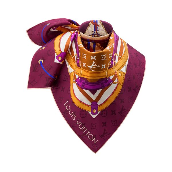 LV Scarf 90cm Purple Orange Twill Silk 136597