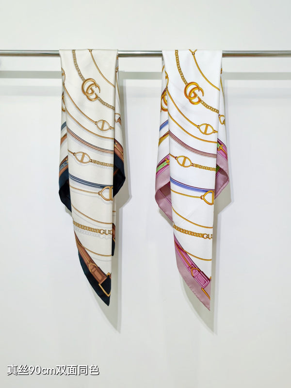 GG Belt Print Cashmere Ivory Pink Silk 145789