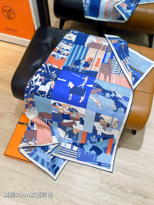 HM 26s Mon Cheval et Moi 90x90cm Scarf Twill Silk 402758
