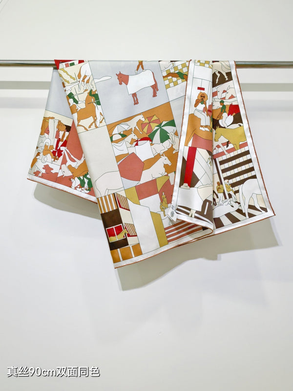 HM 26s Mon Cheval et Moi 90x90cm Scarf Twill Silk 402762