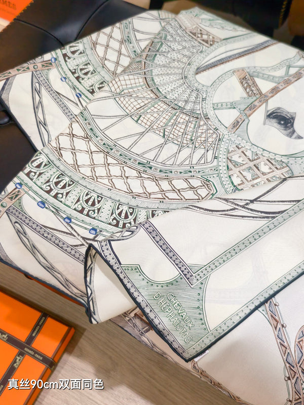 HM 26s Chevaux d'Hephaistos 90x90cm Scarf Twill Silk 402764