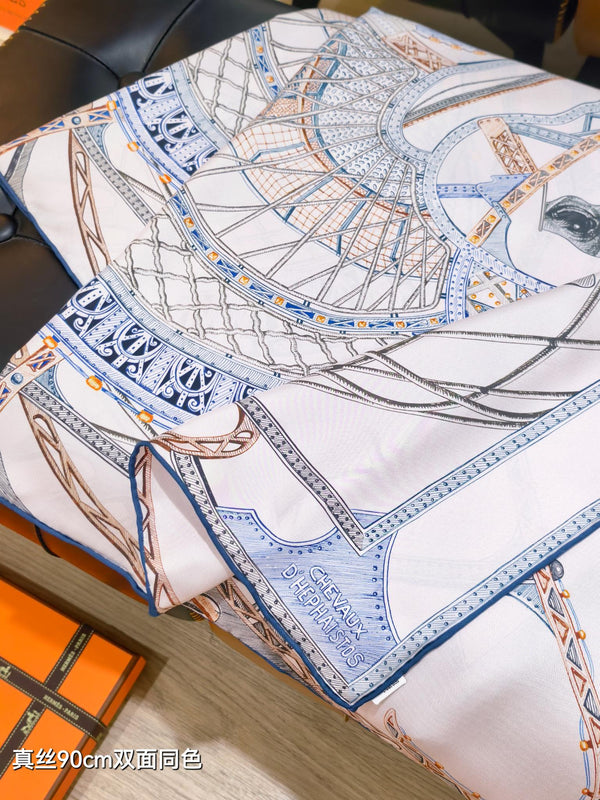 HM 26s Chevaux d'Hephaistos 90x90cm Scarf Twill Silk 402768