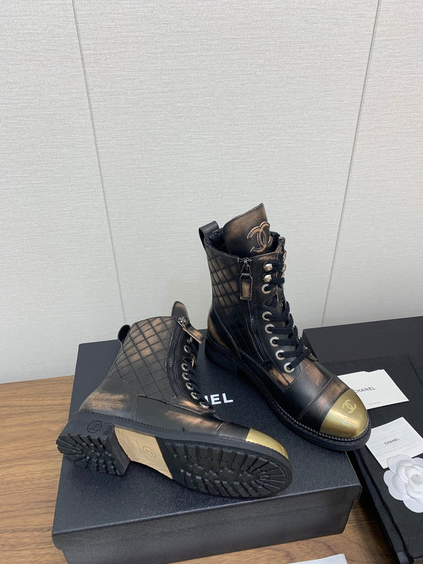 CC Short Boots Brown Black Yellow Cowhide