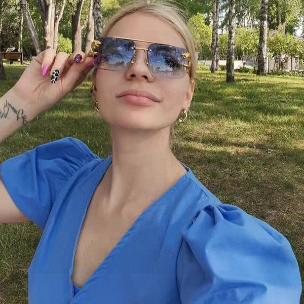PANTHÈRE RIMLESS RECTANGULAR FRAME SUNGLASSES 543542 IN METAL
