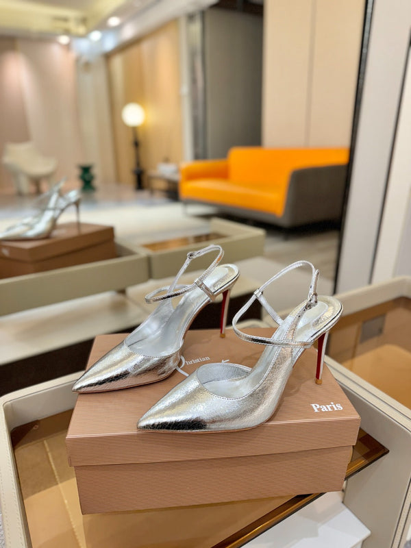 CL Jenlove Slingback 10.5cm Sliver Leather 635809